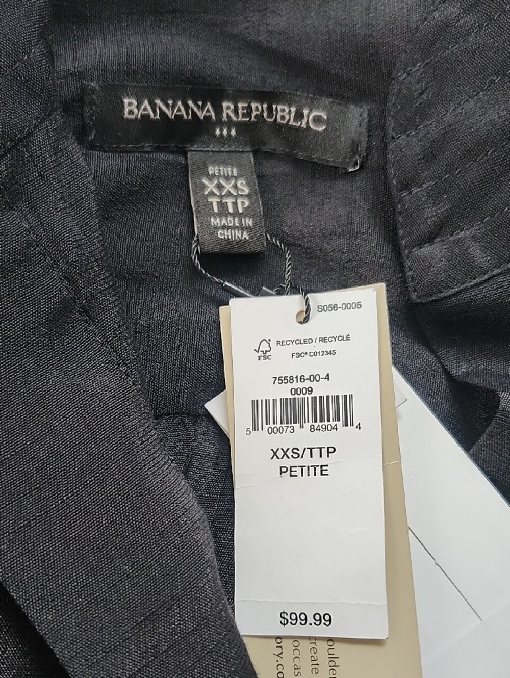 NWT Banana Republic Black Ramie Popover Shift Dress XXS Petite -No Slip Included - Picture 4 of 12